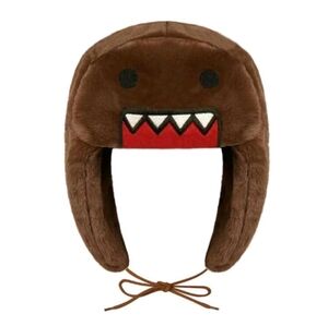 Brown Furry Character Hat with Red Accent